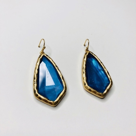 Danica Blue Hammered Metal Dangle Earrings - Picture 3 of 5